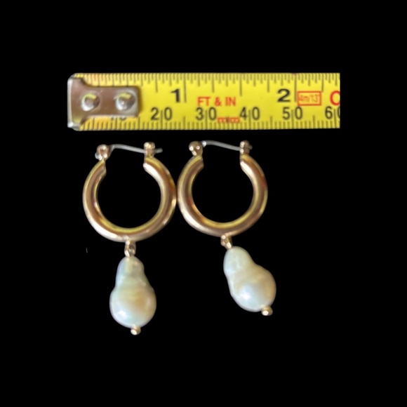 Golden Baroque Pearl Hoop Drop Earrings Coastal - Picture 7 of 7
